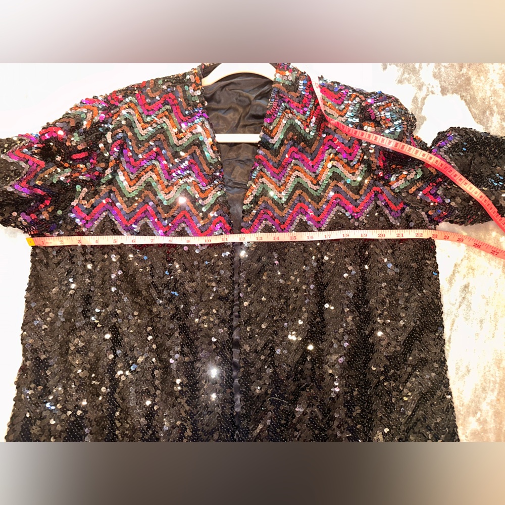 Sequin Zigzag Jacket - Black and Multicolor‎ - Si… - image 8